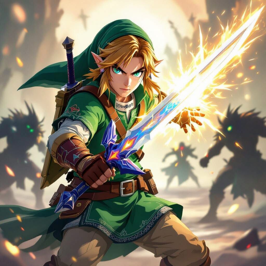 Link Wields Master Sword in Epic Digital Painting