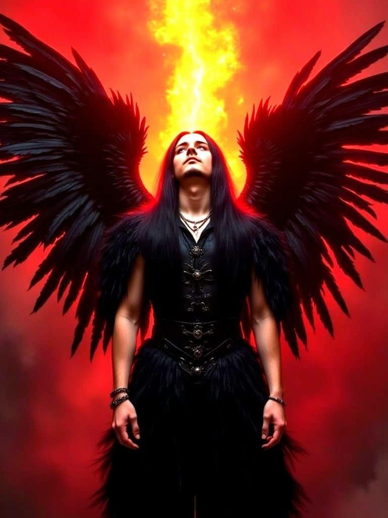 Flaming Black Winged Angel in Gothic Style