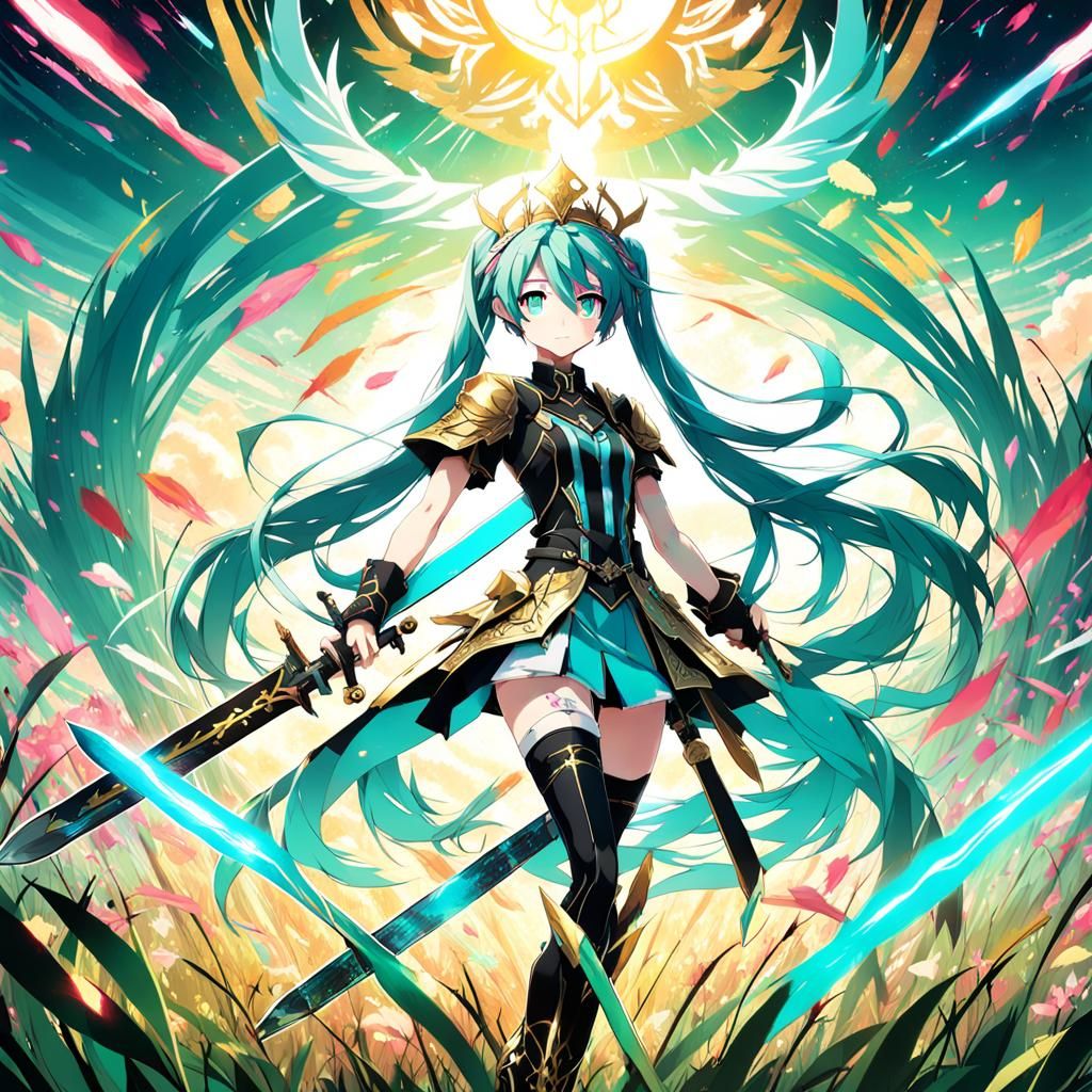 Vibrant Anime Knightess Hatsune Miku