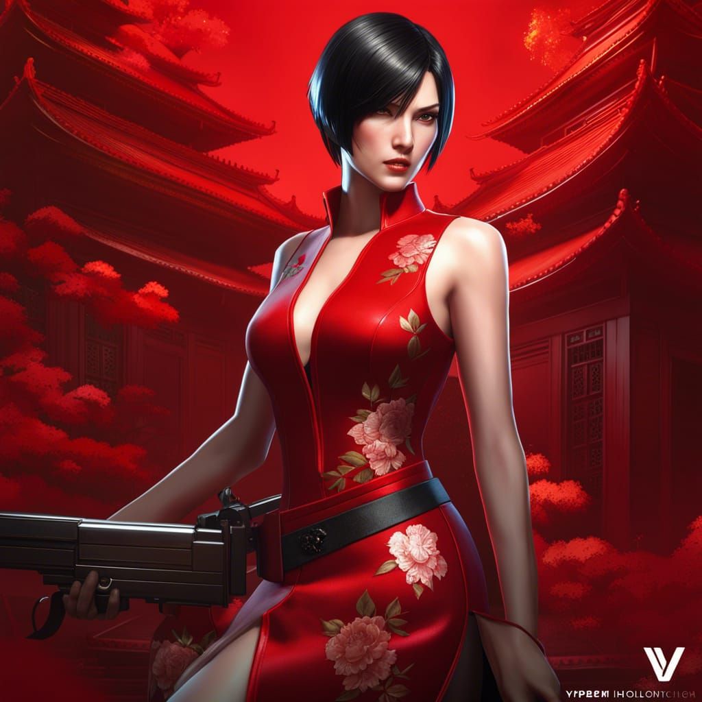 Elegant Woman in Red Cheongsam Dress: Hyperdetailed Portrait