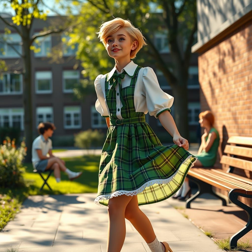 Joyful Young Man Enchants in Whimsical Schoolyard Setting