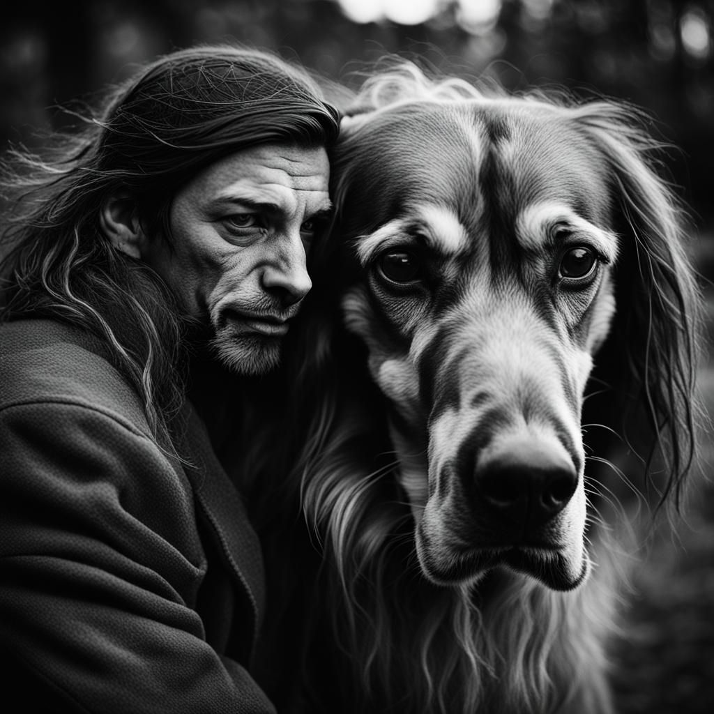 Man with Dog Portrait in Ambient Light