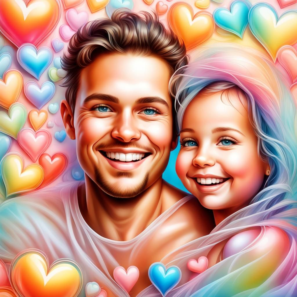 Happy Family Portrait in Hyperdetailed Airbrush Style
