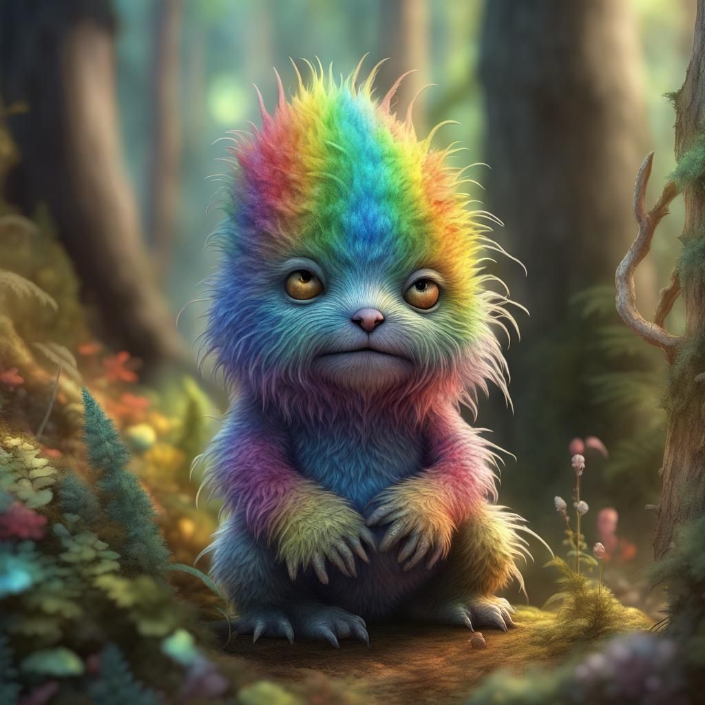 Rainbow Creature in Forest: Digital Painting