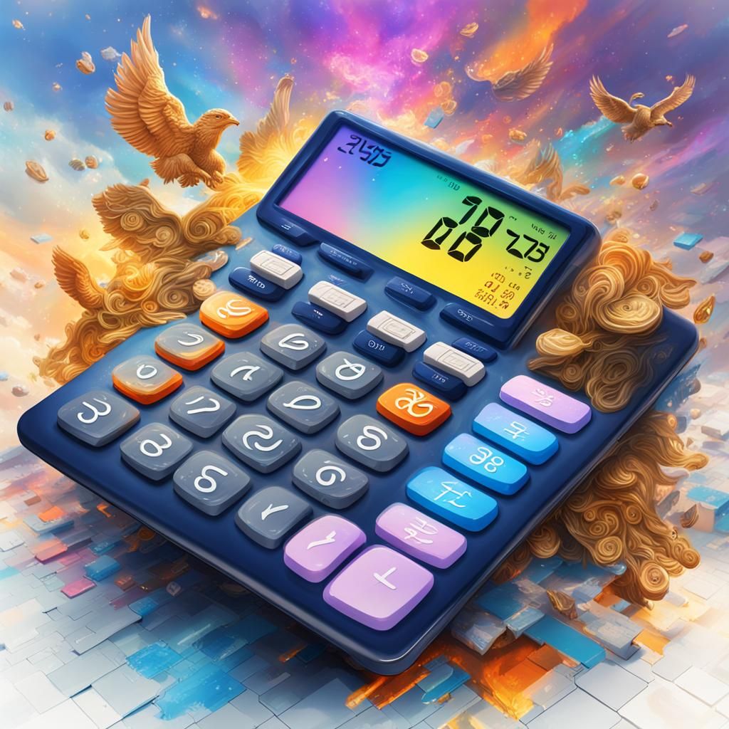 Calculator in Heaven with God: Hyperrealistic Splash Art
