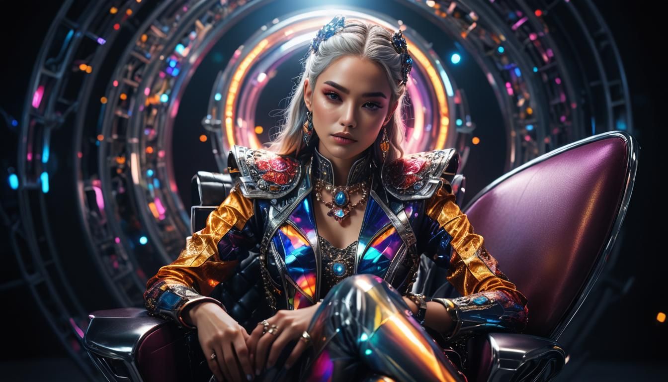 Hyperrealistic Portrait of a Stunning Woman in Futuristic At...