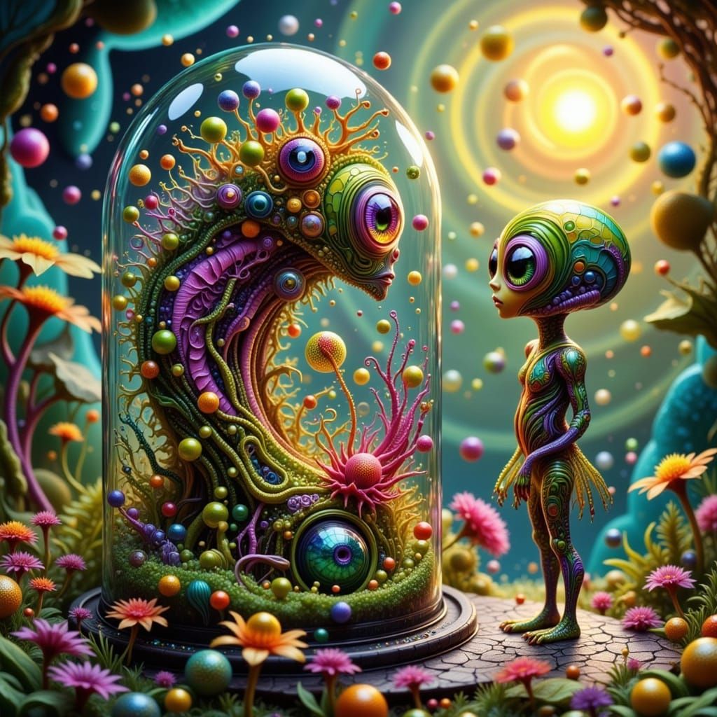 Whimsical Alien Discovers Miniature Insect World