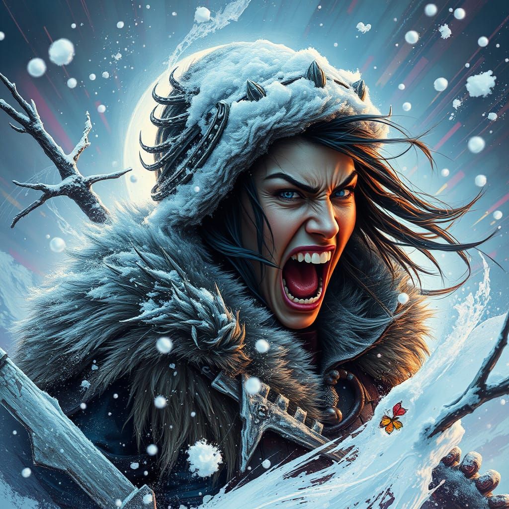 Warrior Woman Defies Winter Storm in Hypermaximalist Masterp...