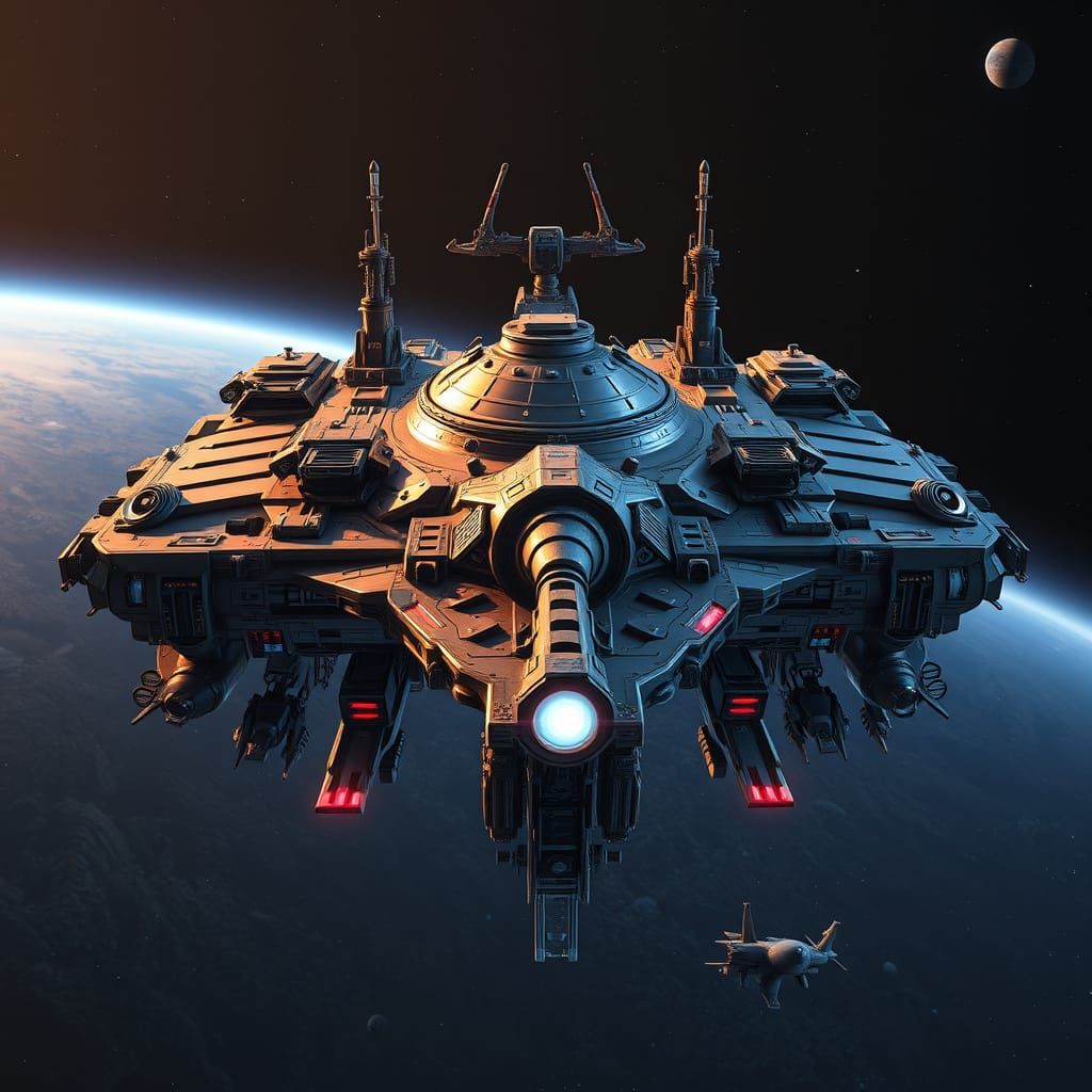 Armored Intergalactic Battle Platform in Deep Space