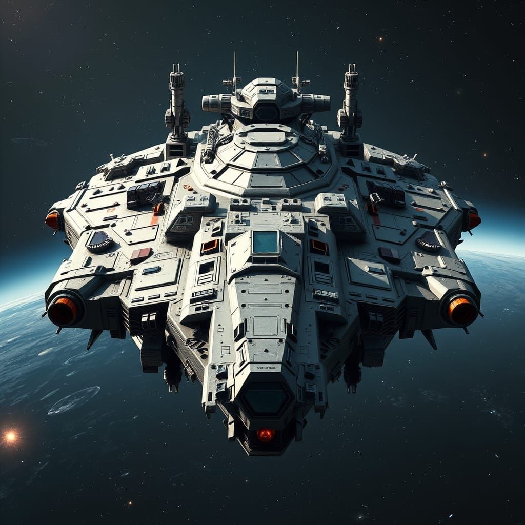Armored Intergalactic Battle Platform in Deep Space