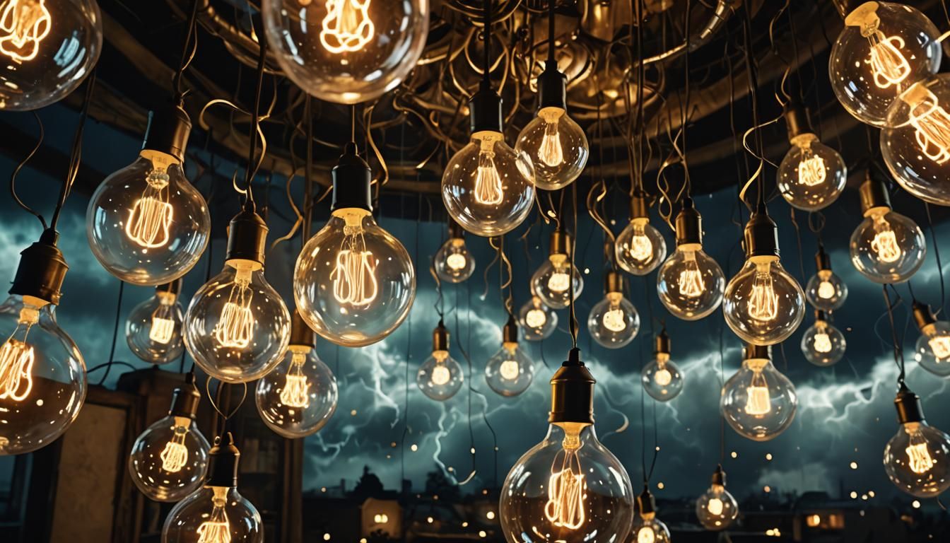 Surreal Lightbulb Storm with Plasma Globes