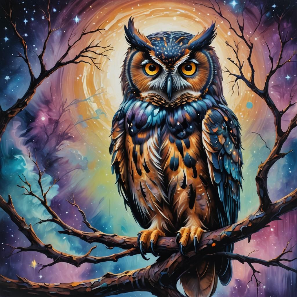 Cosmic Owl in Dreamlike 5th Dimensional Reality