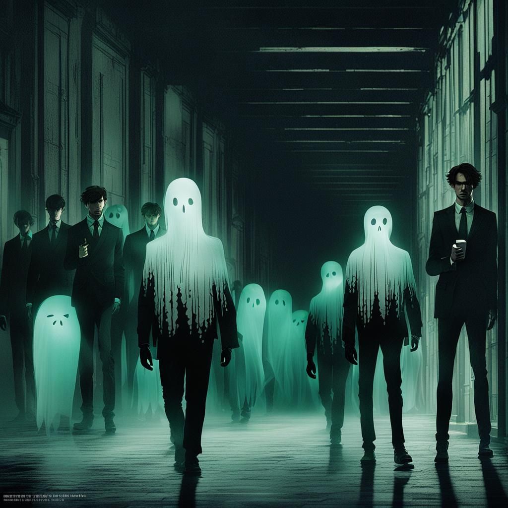 Anime Boy in Ghostly School: Ethereal Concept Art