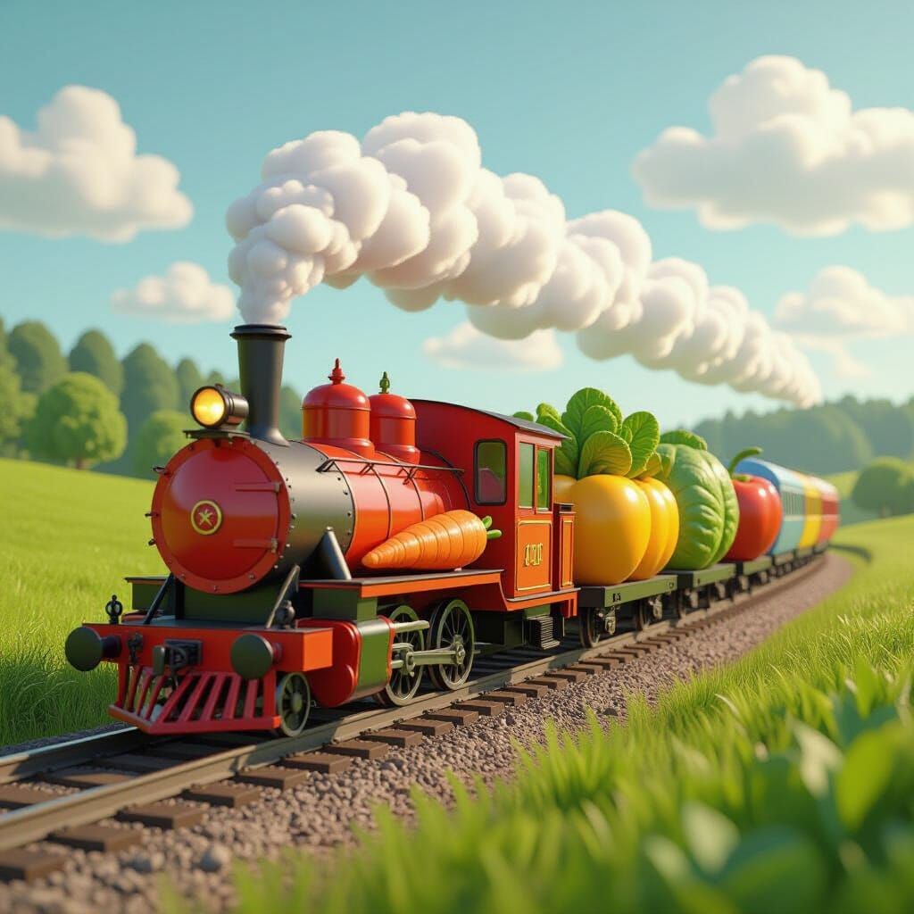 Vegetable Train in 3D Cartoon Style