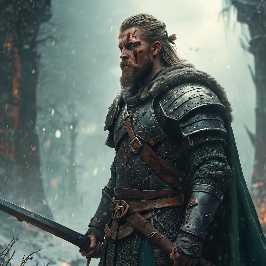 Viking Warrior with Greatsword in Northern Lights