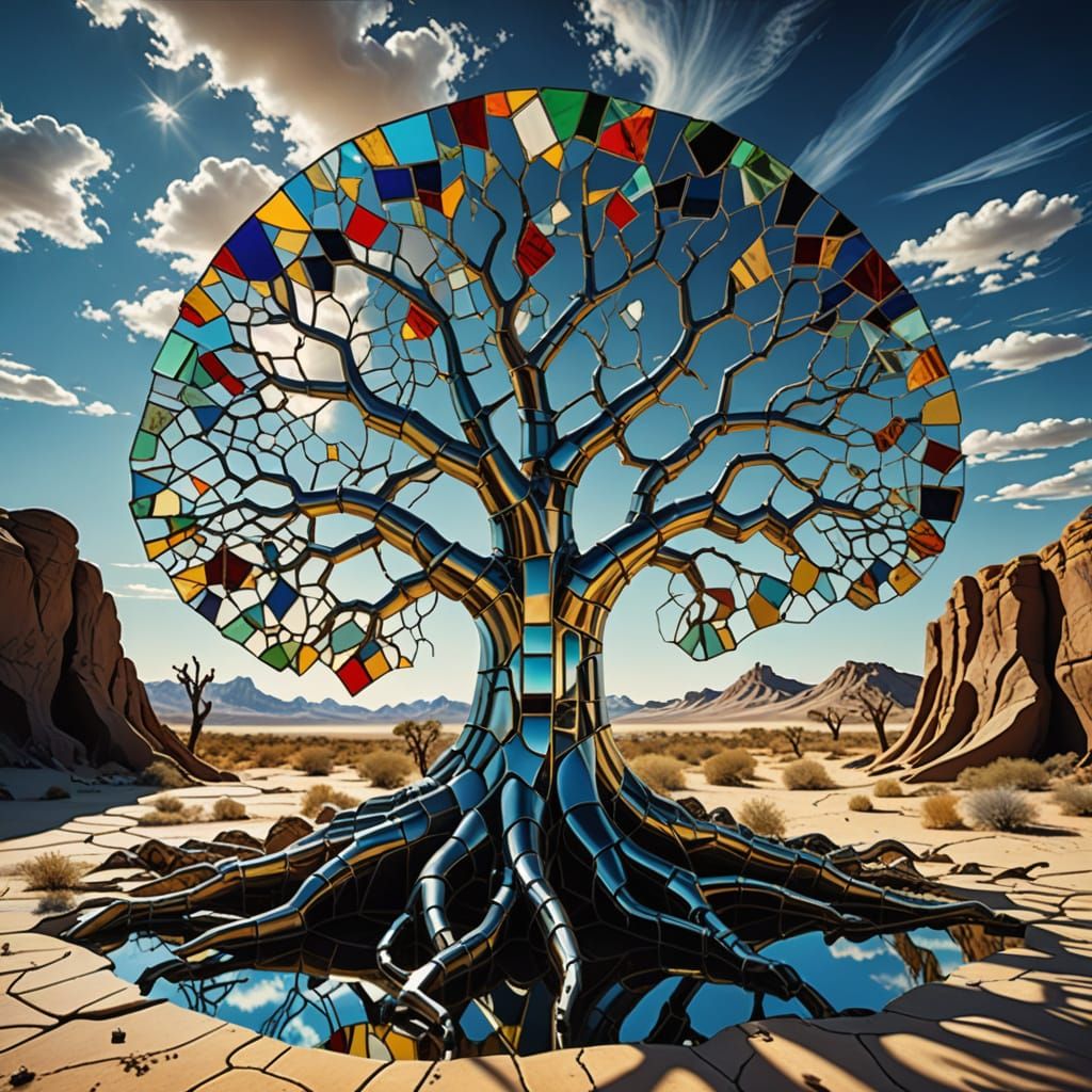 Ancient Chrome Tree in Shattered Glass Desert