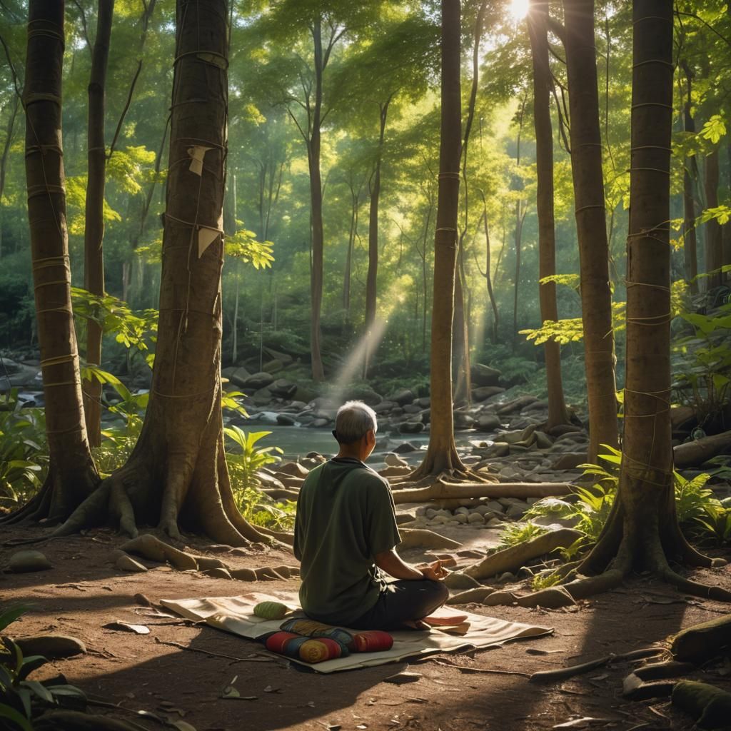 Meditative Figure in Forest: New Age Art
