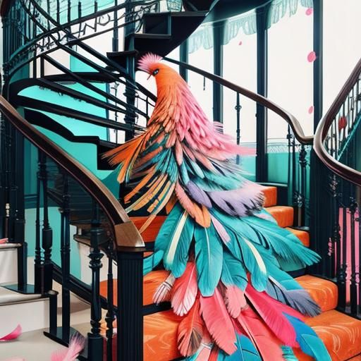 Exquisite Feathers and Flower Petals on Stairs