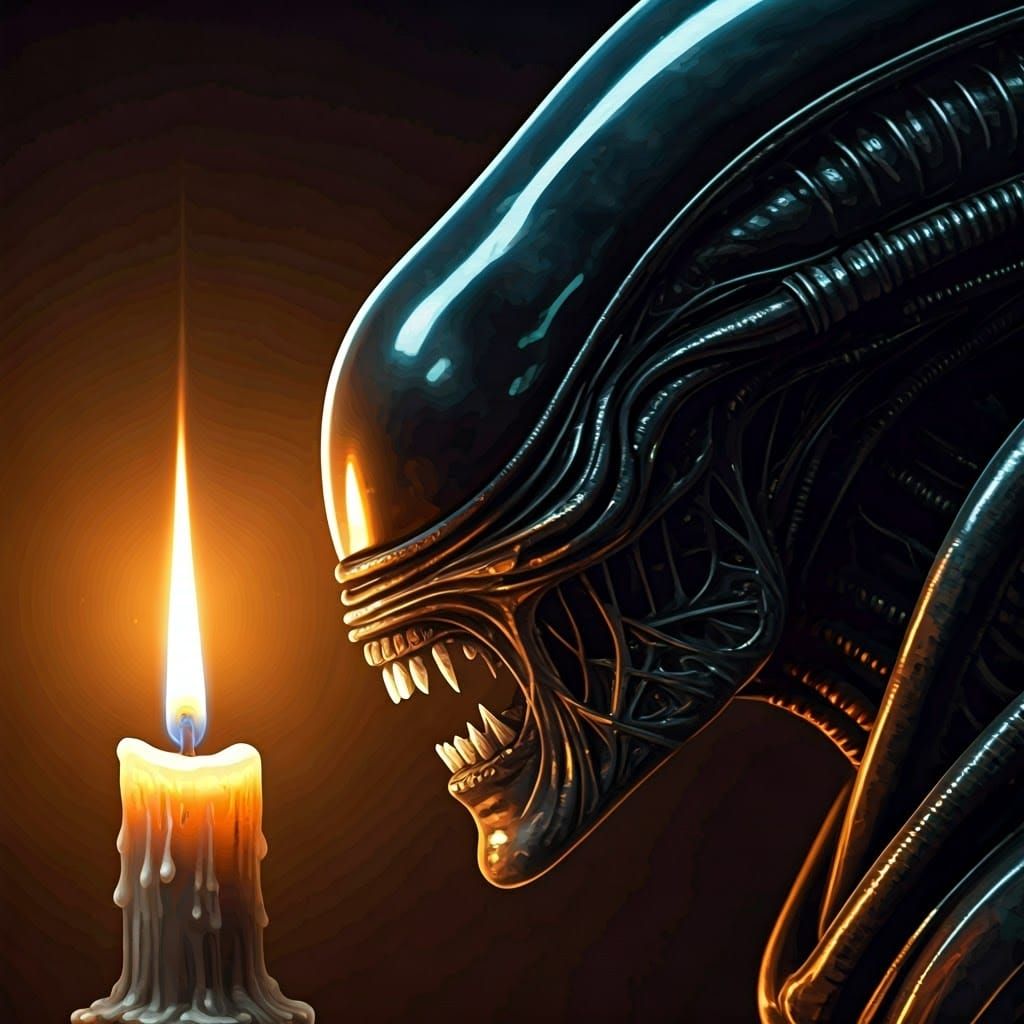 Xenomorph Blows Out Candle in Biomechanical Style