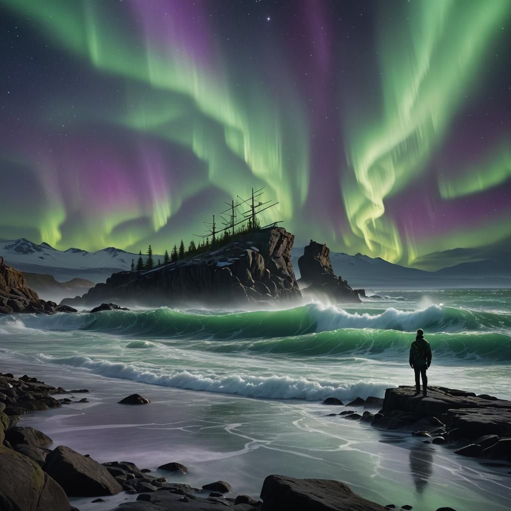 Ethereal Northern Lights Matte Painting of Sailor