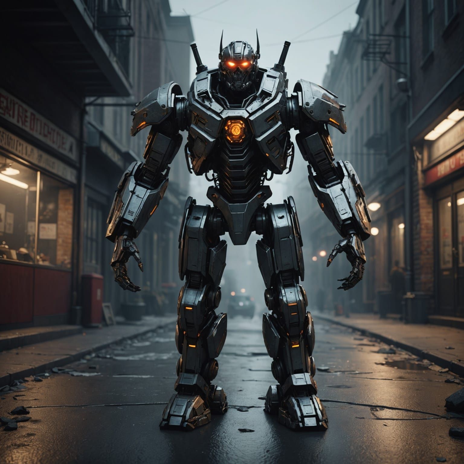 Futuristic Serial Killer Demon in Sci-Fi Cityscape