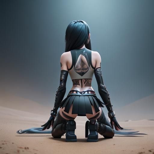 Emo Punk Girl Kneeling: Cinematic Film Still