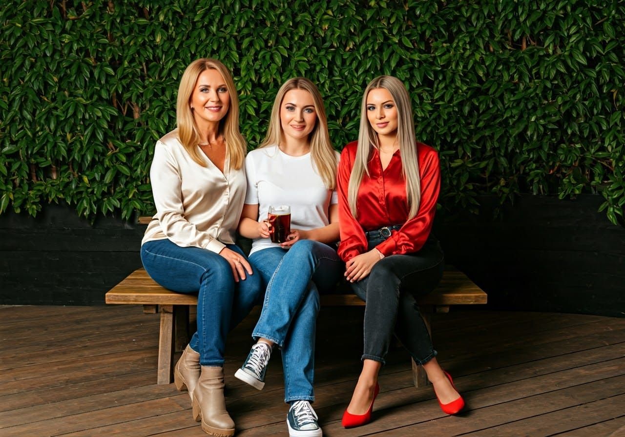 Mother and Daughters Enjoy a Drink in a Classic English Pub ...