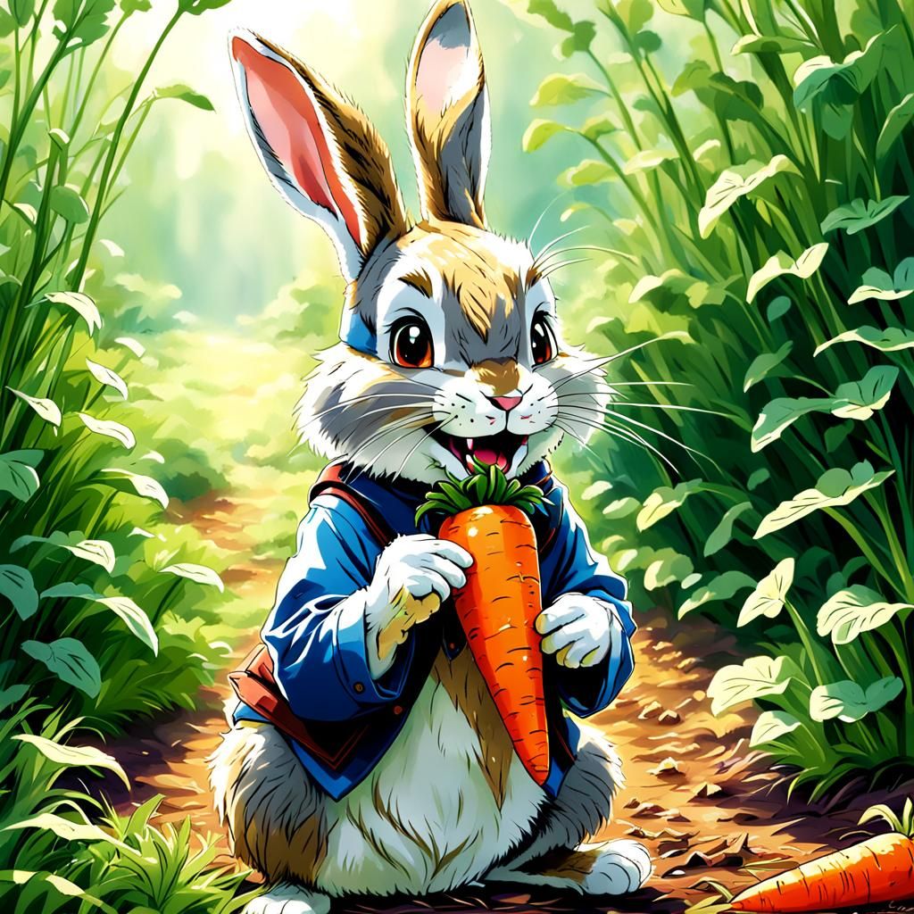Br'er Rabbit Eats Carrot in Anime Style