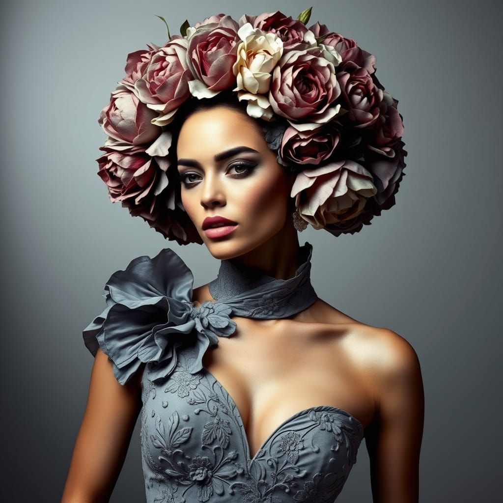 Grey Goddess in Floral Splendor