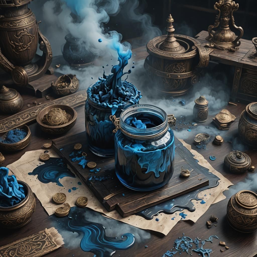 Blue Ink Spill Creates Viking Ship Painting