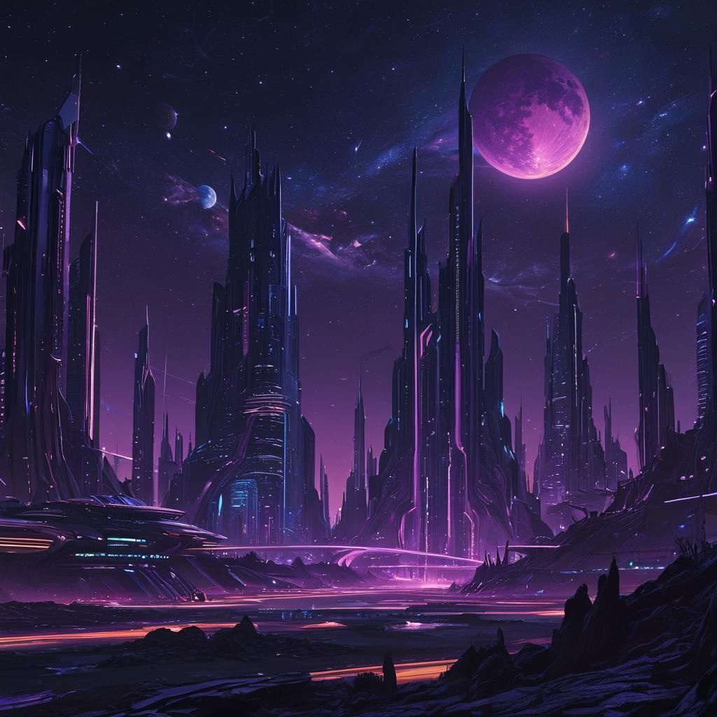 Alien Cityscape at Night: A Futuristic Panorama