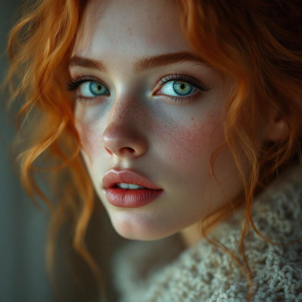 Portrait of a Woman with Green Eyes and Red Hair