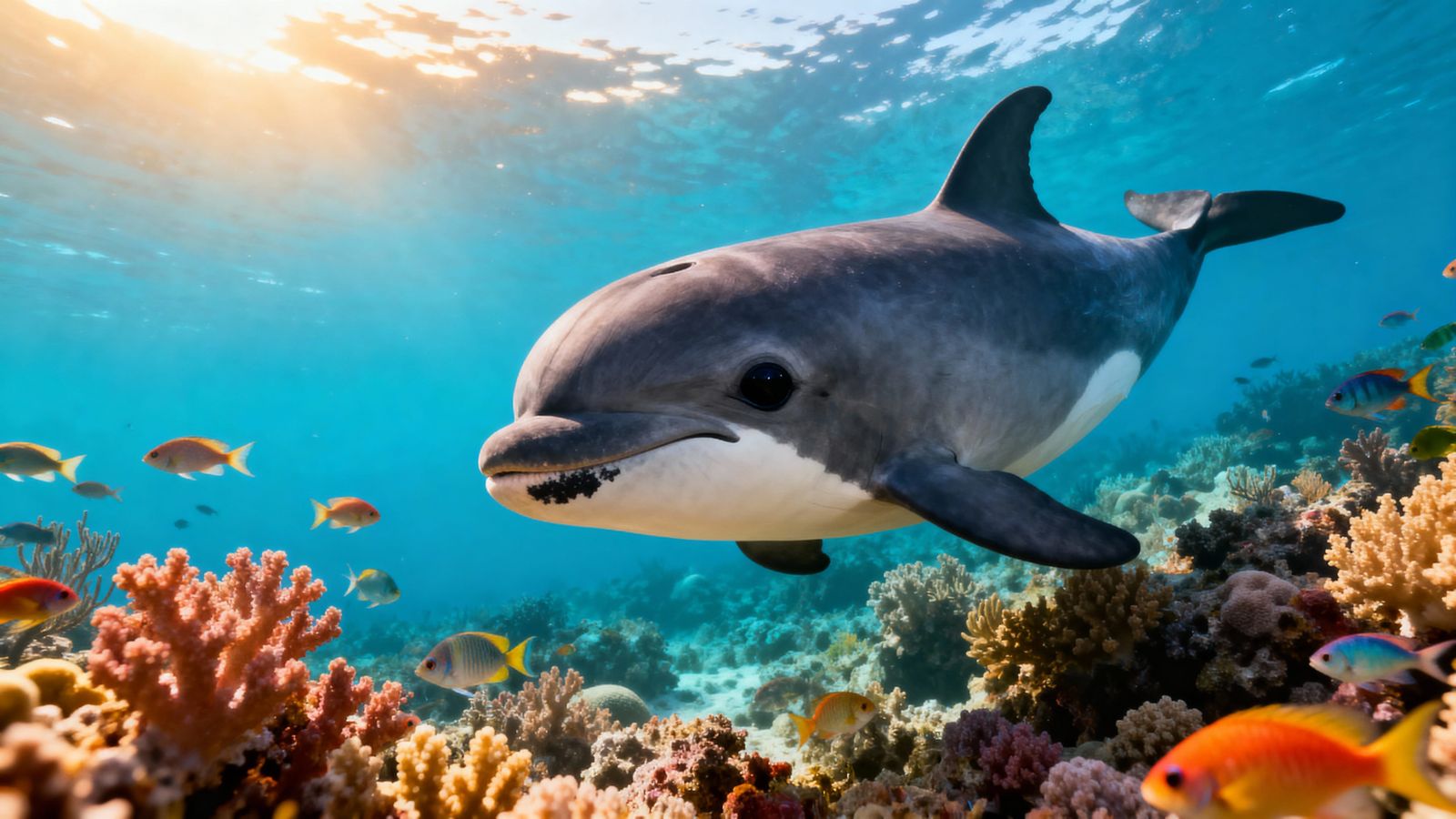 Rare Vaquita Porpoise in Vibrant Coral Reefs