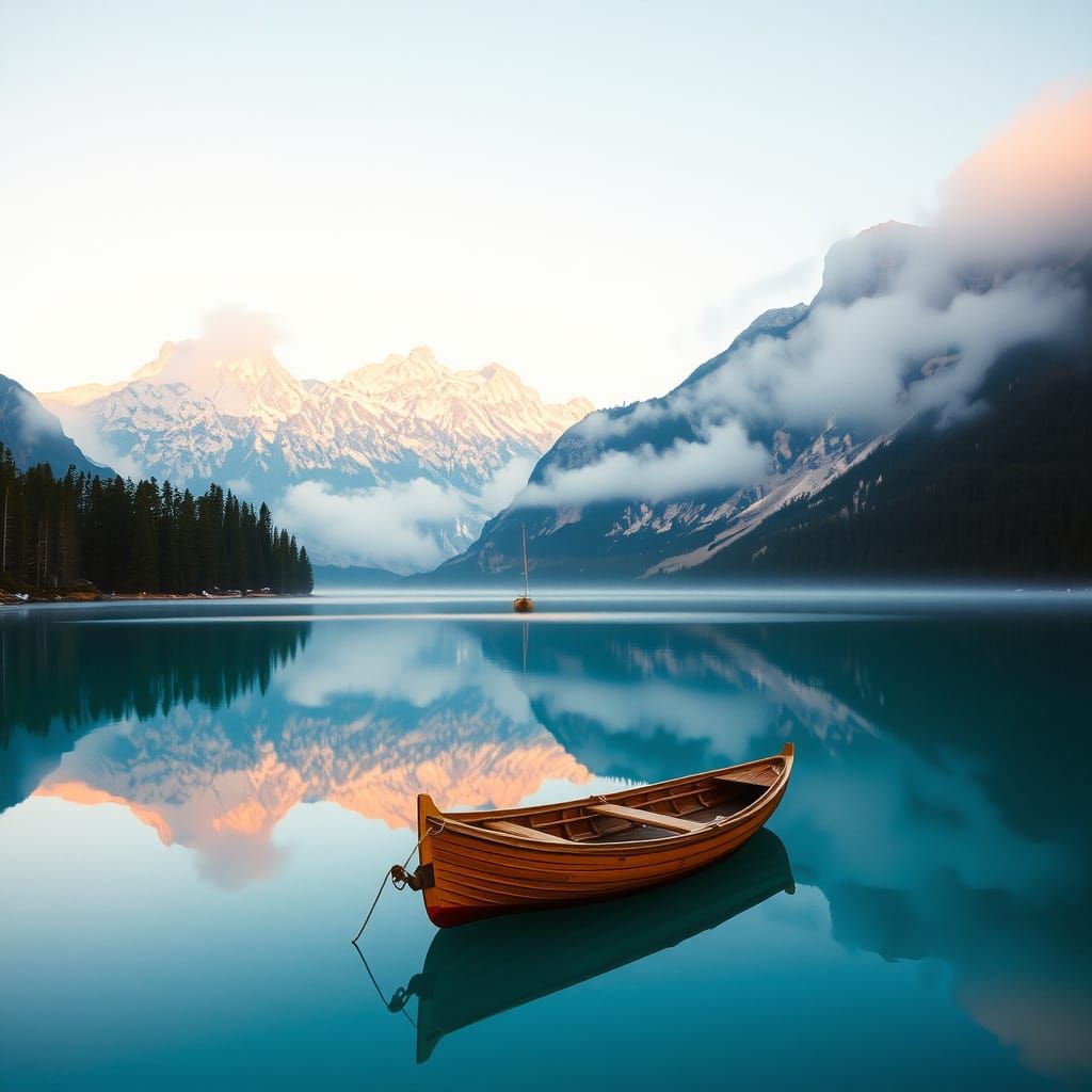 Lake Braies Dawn Landscape in Dolomites
