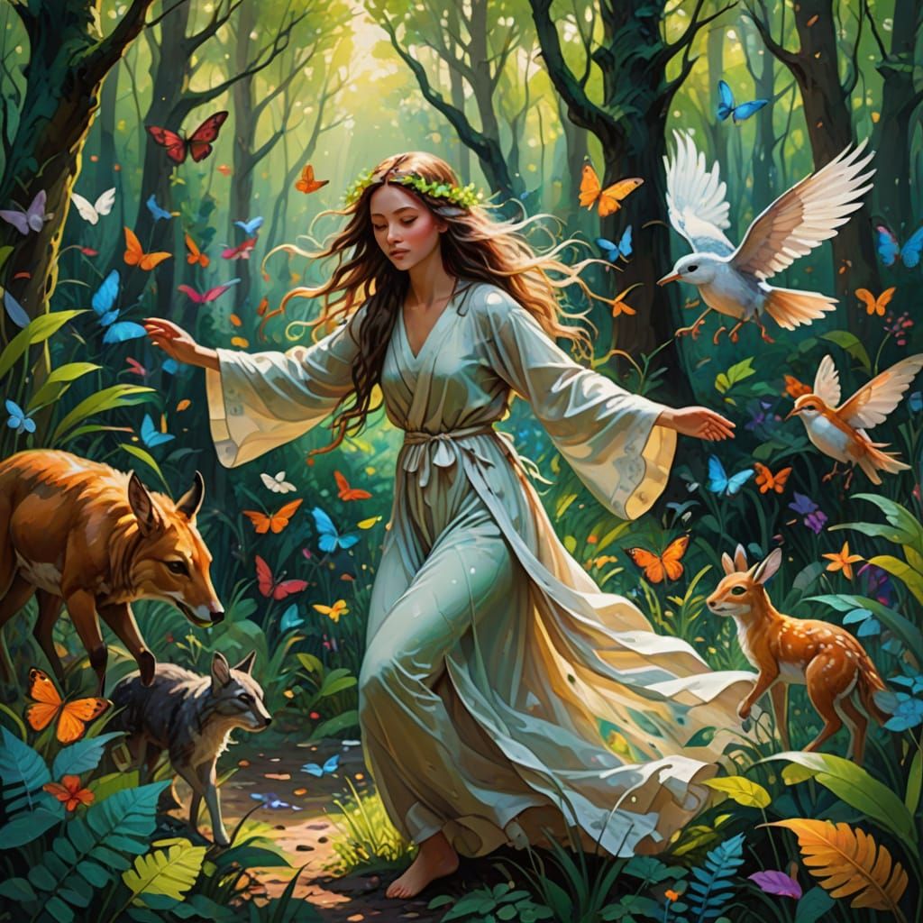 Enchanted Forest Nymph in Vibrant Oil Painting