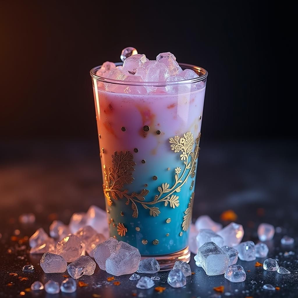 Iridescent Bubble Tea with Gold Filigree
