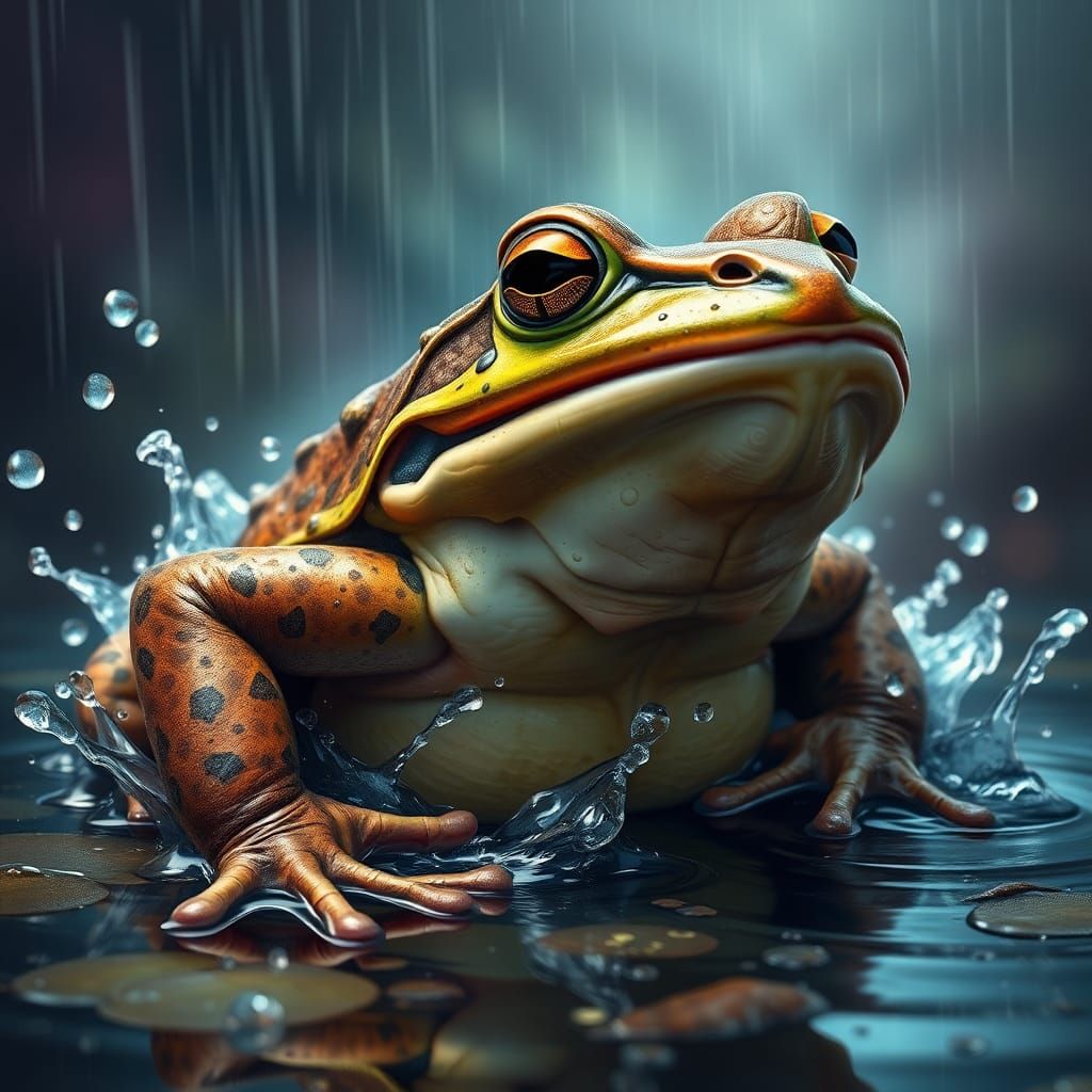 Male Toad Wooing Mate: Hyperrealistic Splash Art