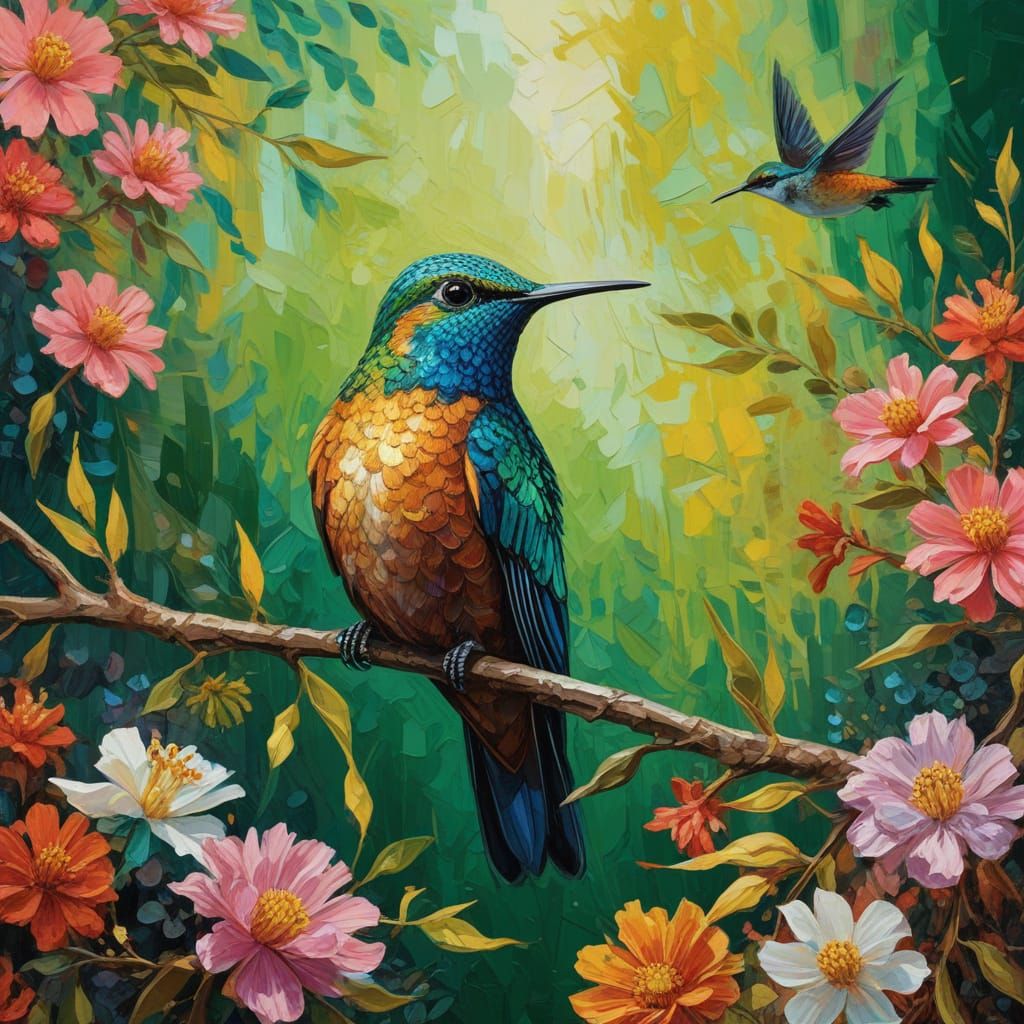 Impressionist Hummingbird in Vibrant, Iridescent Splendor