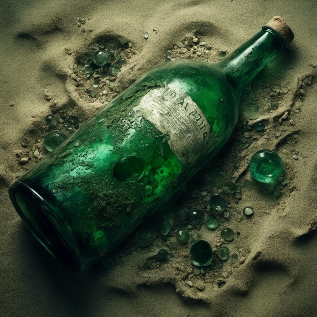 Sinister Spirit in Decayed Bottle on Beach