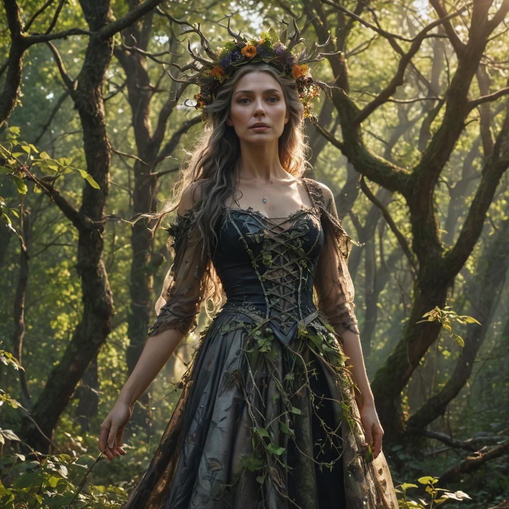 Victorious Witch in Forest of Dark Fantasy