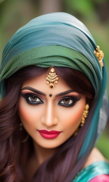 Beautiful Indian girl with green eyes and brown hair