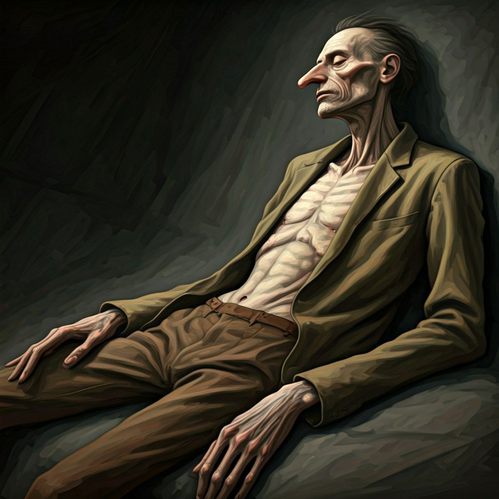 Gaunt Figure in Monochromatic Landscape, Expressive Brushstr...