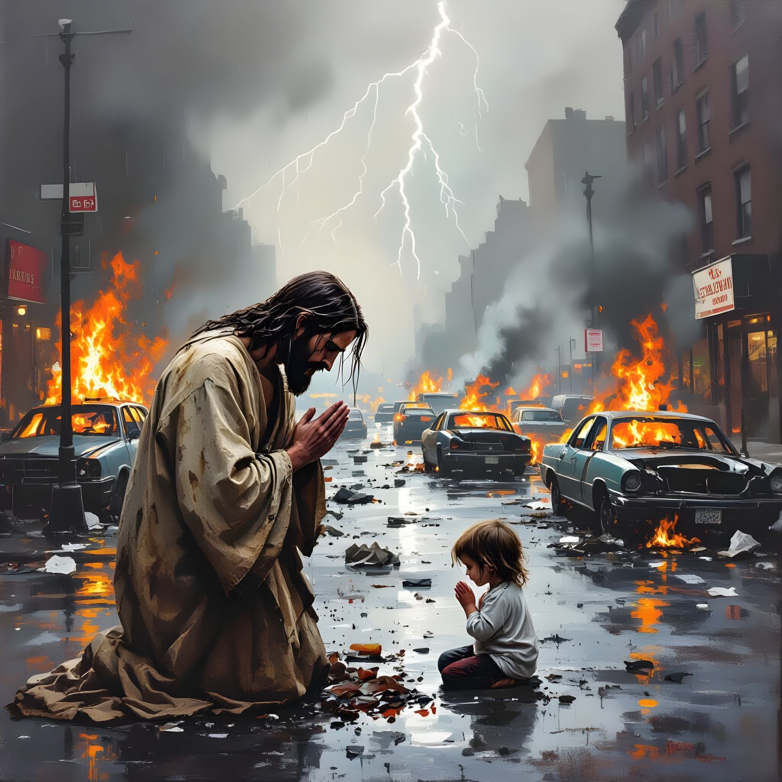 Jesus Weeping in Brooklyn Amidst Chaos