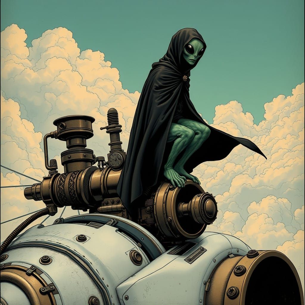 Ethereal Stranger Sits Upon Gears