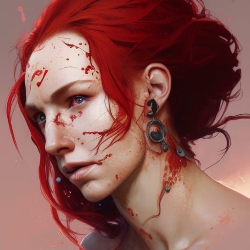 Red-Headed Warrior Woman Portrait in Hyperdetailed Style
