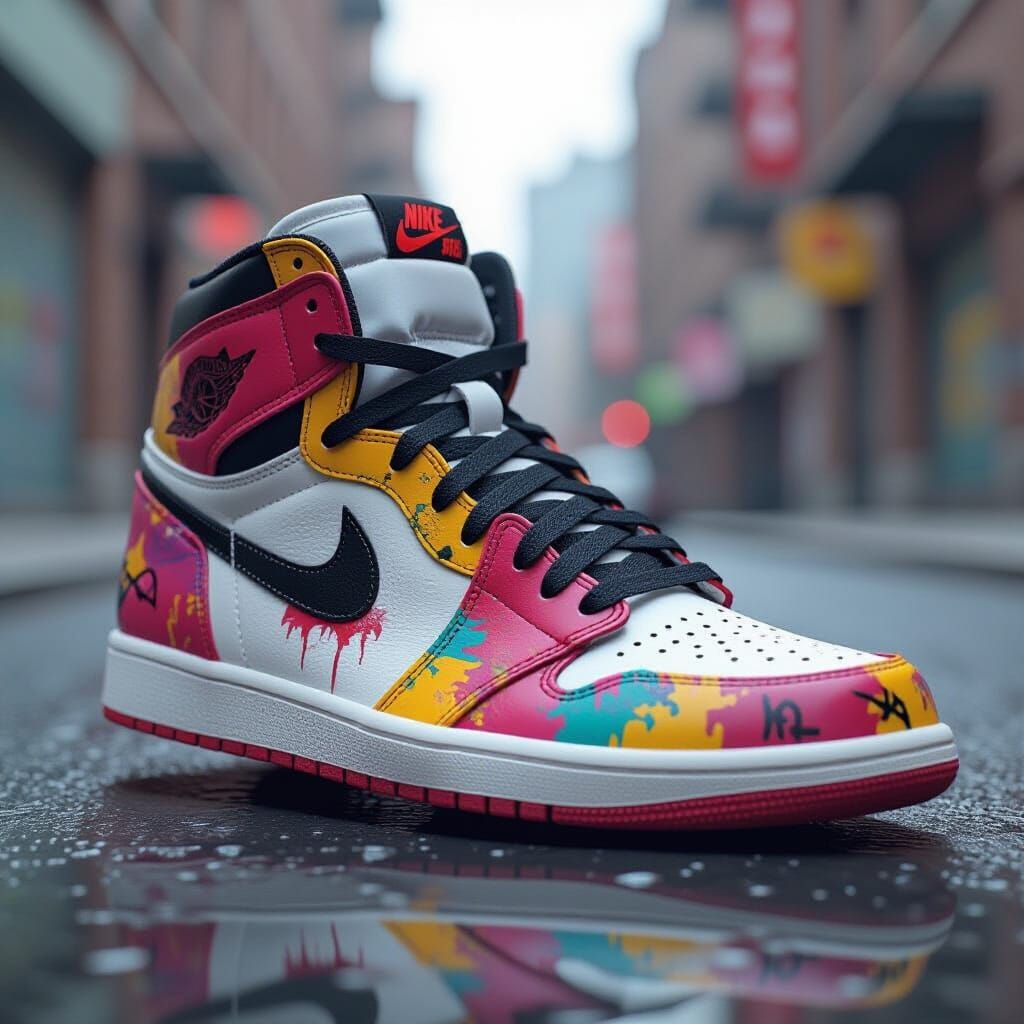 Graffiti-Painted Jordan Shoe: Detailed Matte Digital Art