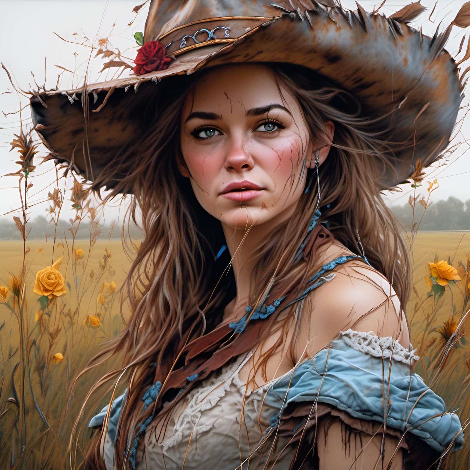 Belle as Cowgirl in Grassy Field Portrait
