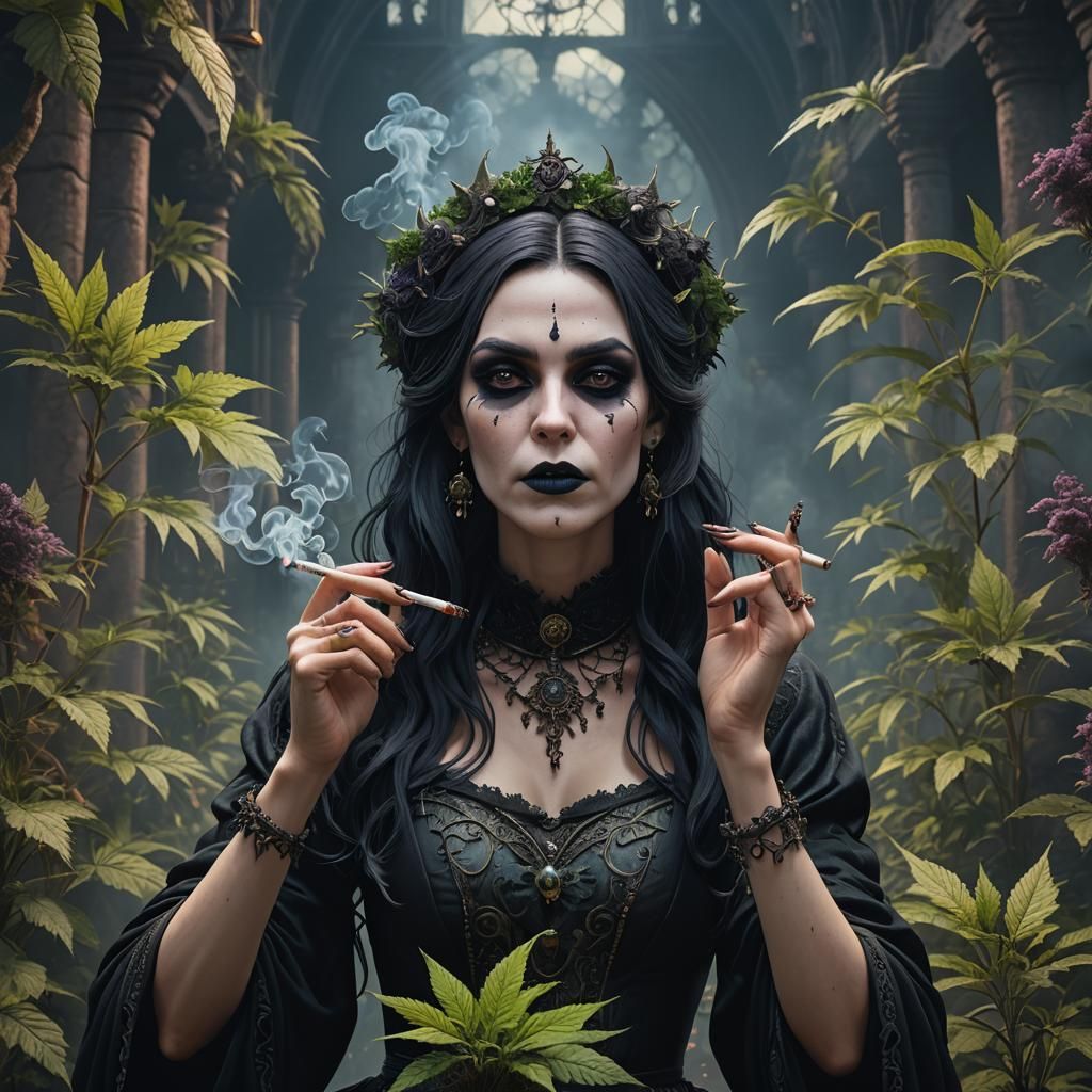 Gothic Woman Smoking: Detailed Matte Painting