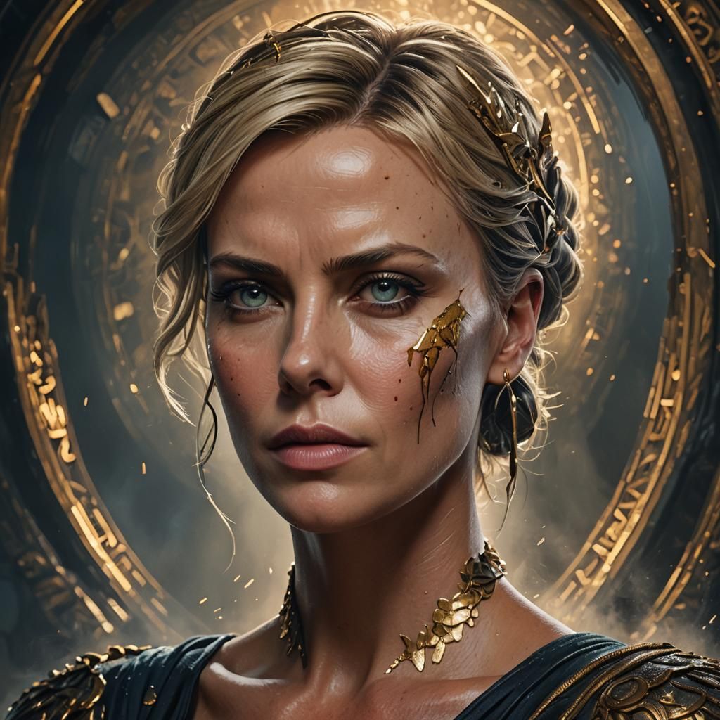 Contemplative Charlize Theron Portrait in Detailed Matte Pai...