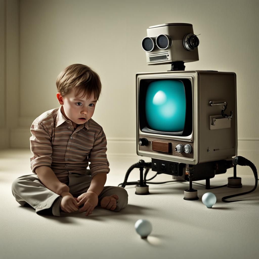 Robot Father Teaches Child Pong: 80s Photography